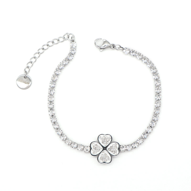China Factory Wholesale Manufacture Fashion Custom Jewelry Gift CZ Stainless Steel No Tarnish Ajustable Round Flower Charm Bracelet Bangle For Women