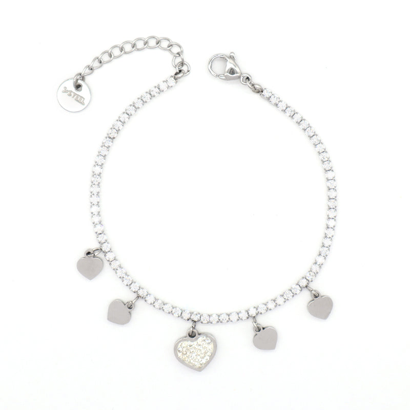 Fashion Manufacture Wholesale China Factory Custom Jewelry Ajustable CZ Rose Gold Stainless Steel Heart Four-leaf clover Lucky Charm Bracelet Bangle For Women Gift