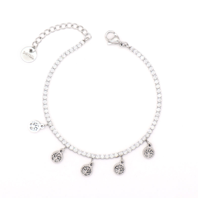 Fashion Manufacture Wholesale China Factory Custom Jewelry Ajustable CZ Rose Gold Stainless Steel Heart Four-leaf clover Lucky Charm Bracelet Bangle For Women Gift