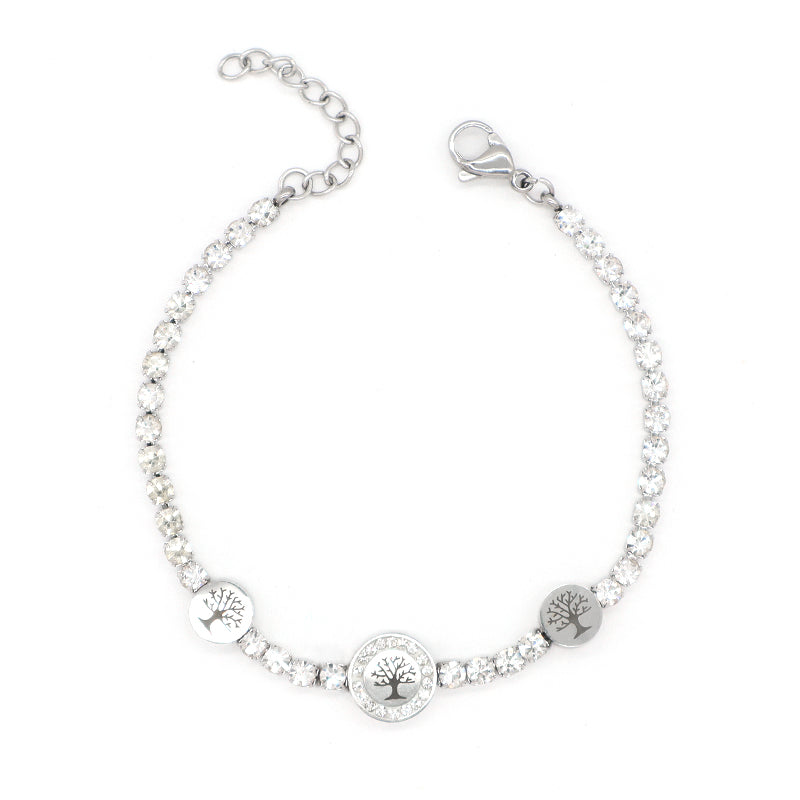 Ajustable Wholesale China Factory Manufacture Fashion Custom Jewelry Gift CZ Stainless Steel Gold Plated Star Life Tree Heart Charm Bracelet Bangle For Women