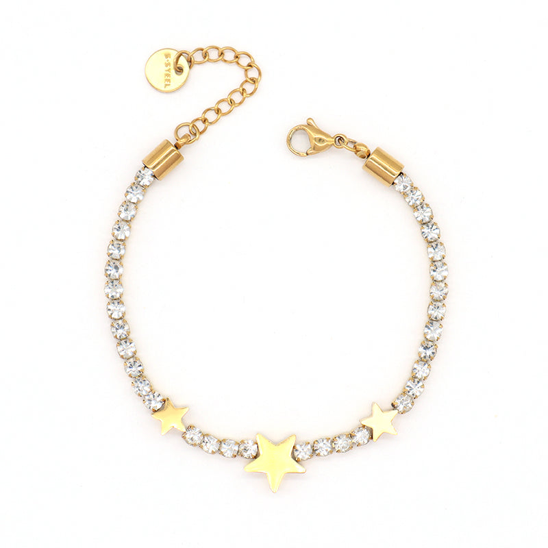 Ajustable Wholesale China Factory Manufacture Fashion Custom Jewelry Gift CZ Stainless Steel Gold Plated Star Life Tree Heart Charm Bracelet Bangle For Women