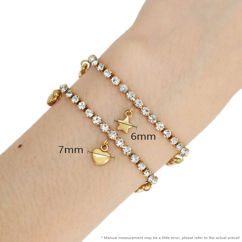 Newest Wholesale Custom China Factory Manufacture Fashionable Jewelry Ajustable CZ Women Gift Stainless Steel Star Heart Charm Bracelet Bangle