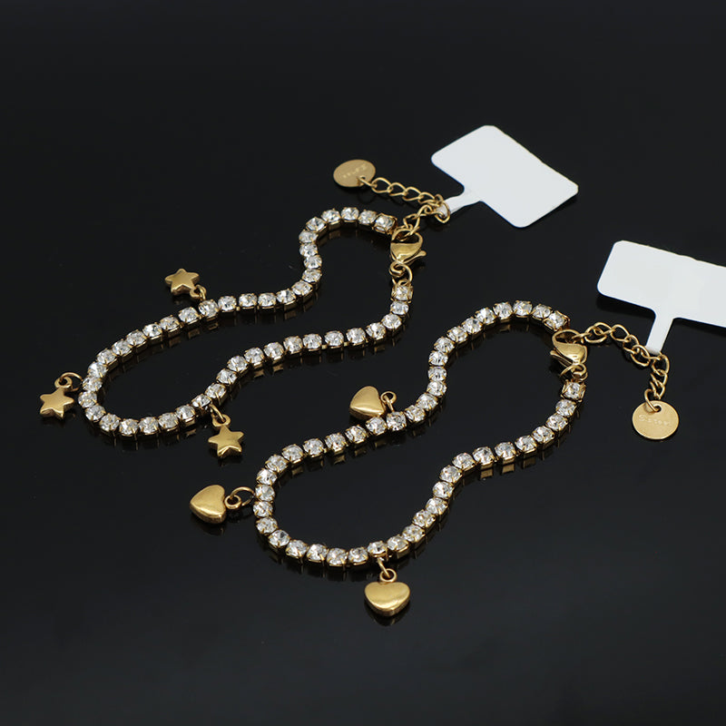 Newest Wholesale Custom China Factory Manufacture Fashionable Jewelry Ajustable CZ Women Gift Stainless Steel Star Heart Charm Bracelet Bangle