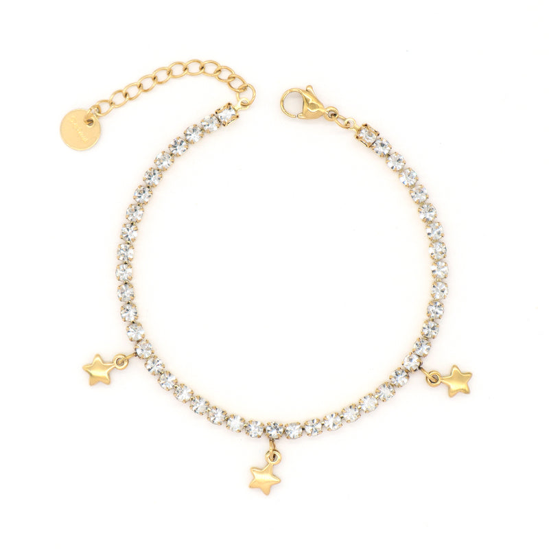 Newest Wholesale Custom China Factory Manufacture Fashionable Jewelry Ajustable CZ Women Gift Stainless Steel Star Heart Charm Bracelet Bangle
