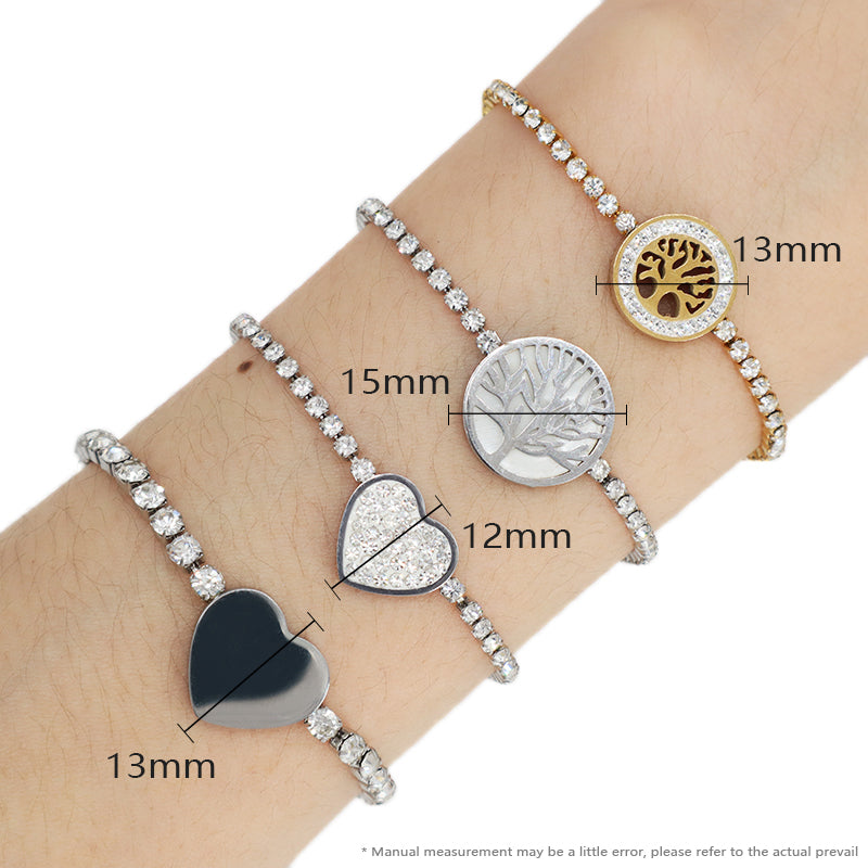Good Qualilty China Factory Wholesale Manufacture Fashion Custom Jewelry Women Ajustable CZ Gold Plated Stainless Steel Life Tree Heart Charm Bracelet Bangle For Gift