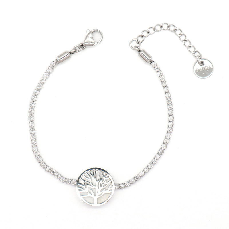 Good Qualilty China Factory Wholesale Manufacture Fashion Custom Jewelry Women Ajustable CZ Gold Plated Stainless Steel Life Tree Heart Charm Bracelet Bangle For Gift