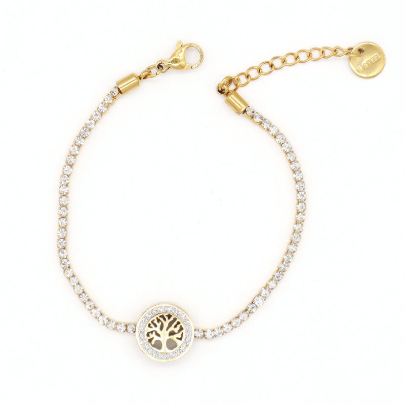 Good Qualilty China Factory Wholesale Manufacture Fashion Custom Jewelry Women Ajustable CZ Gold Plated Stainless Steel Life Tree Heart Charm Bracelet Bangle For Gift