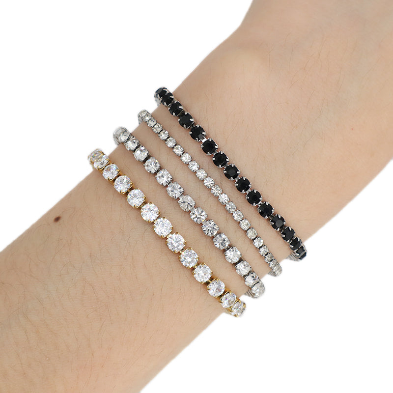 Customized China Factory Wholesale Manufacture Fashion Jewelry Women Ajustable Gold Plated Black White CZ Stainless Steel Bracelet Bangle For Gift