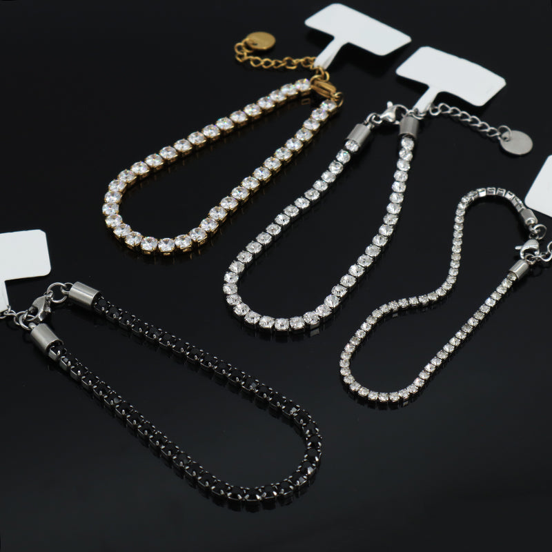 Customized China Factory Wholesale Manufacture Fashion Jewelry Women Ajustable Gold Plated Black White CZ Stainless Steel Bracelet Bangle For Gift