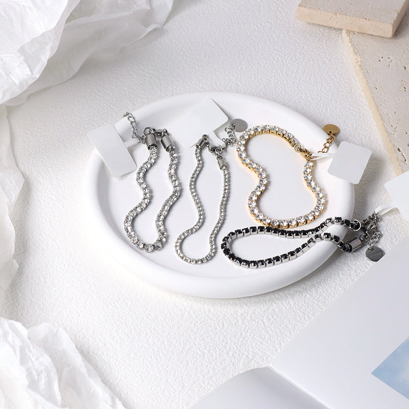 Customized China Factory Wholesale Manufacture Fashion Jewelry Women Ajustable Gold Plated Black White CZ Stainless Steel Bracelet Bangle For Gift