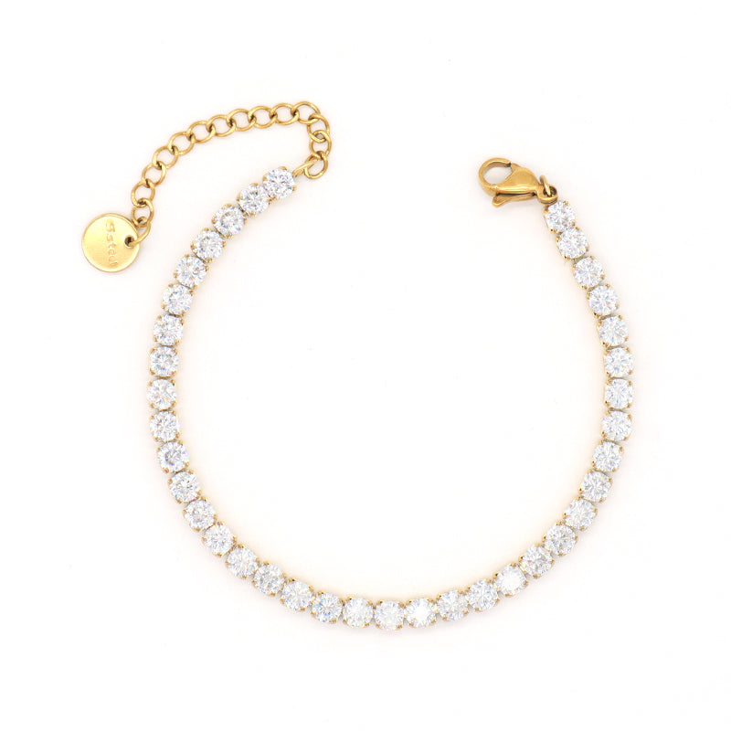 Customized China Factory Wholesale Manufacture Fashion Jewelry Women Ajustable Gold Plated Black White CZ Stainless Steel Bracelet Bangle For Gift