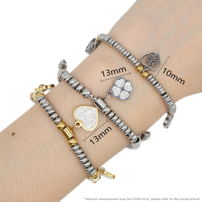 Fashionable New Wholesale Customized Manufacture China Factory Flower Love Heart Tree Charm Bracelet Jewelry Ajustable CZ Women Gift Gold Plated Love Heart Stainless Steel Cuff Bangle