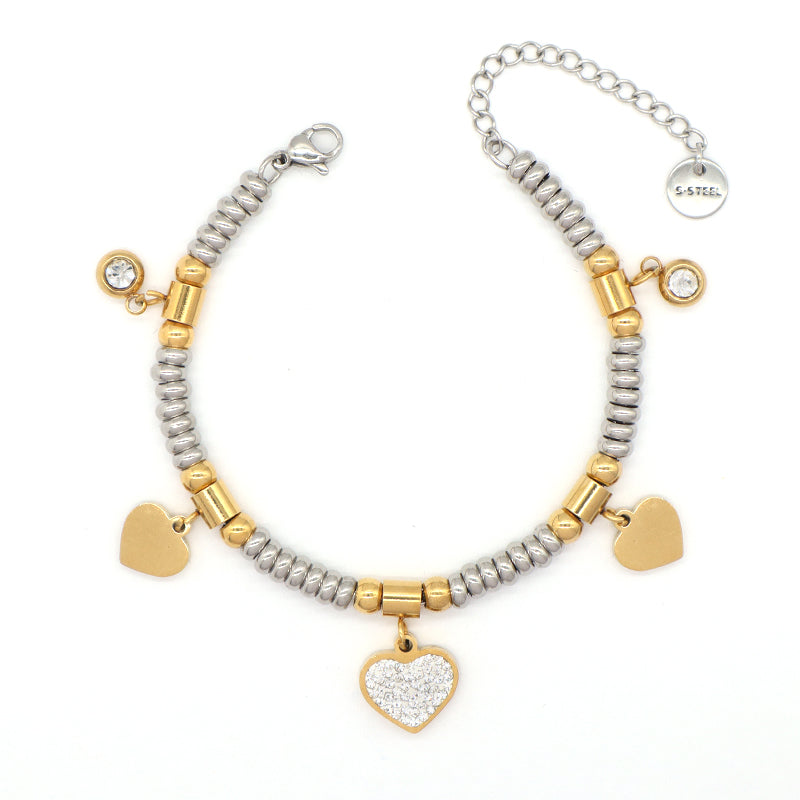 Fashionable New Wholesale Customized Manufacture China Factory Flower Love Heart Tree Charm Bracelet Jewelry Ajustable CZ Women Gift Gold Plated Love Heart Stainless Steel Cuff Bangle