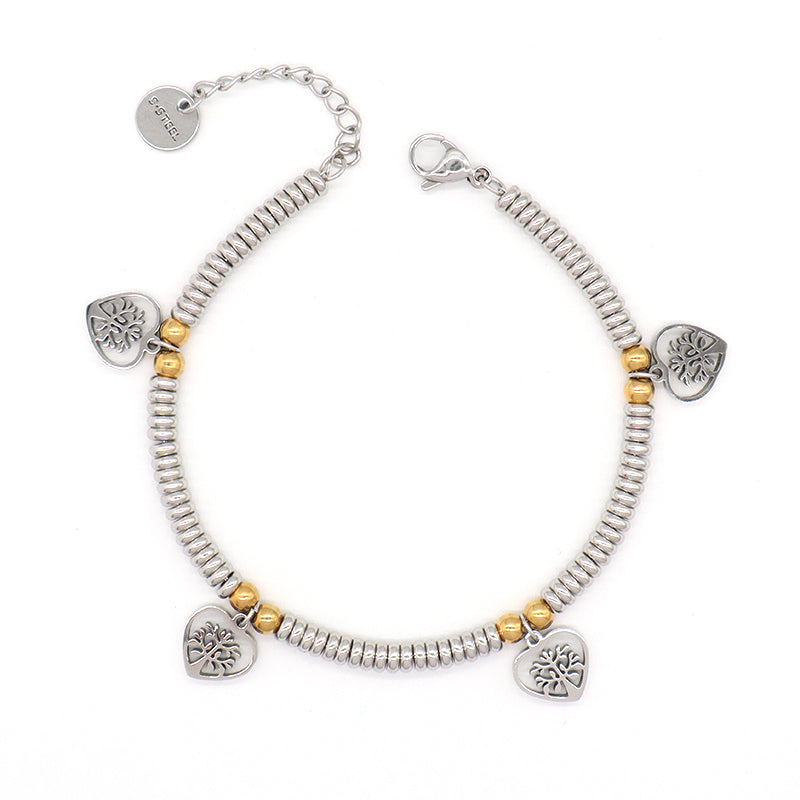 Fashionable New Wholesale Customized Manufacture China Factory Flower Love Heart Tree Charm Bracelet Jewelry Ajustable CZ Women Gift Gold Plated Love Heart Stainless Steel Cuff Bangle