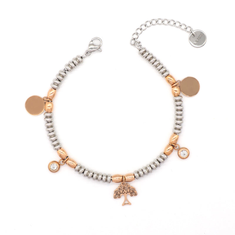 Custom Wholesale Fashionable Manufacture China Factory Bracelet Jewelry Ajustable CZ Gift Women Rose Gold Four Leaf Clover Life Tree Charm Stainless Steel Cuff Bangle