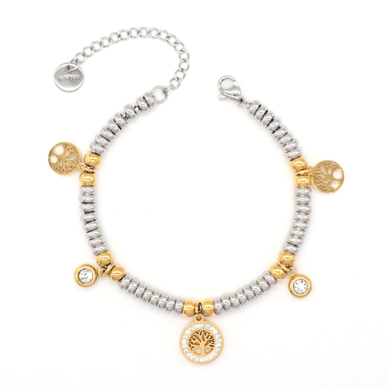 Custom Wholesale Fashionable Manufacture China Factory Elephant Charm Bracelet Jewelry Ajustable CZ Women Gold Plated Roman Numerals Elephant Life Tree Hand Stainless Steel Cuff Bangle For Gift Women