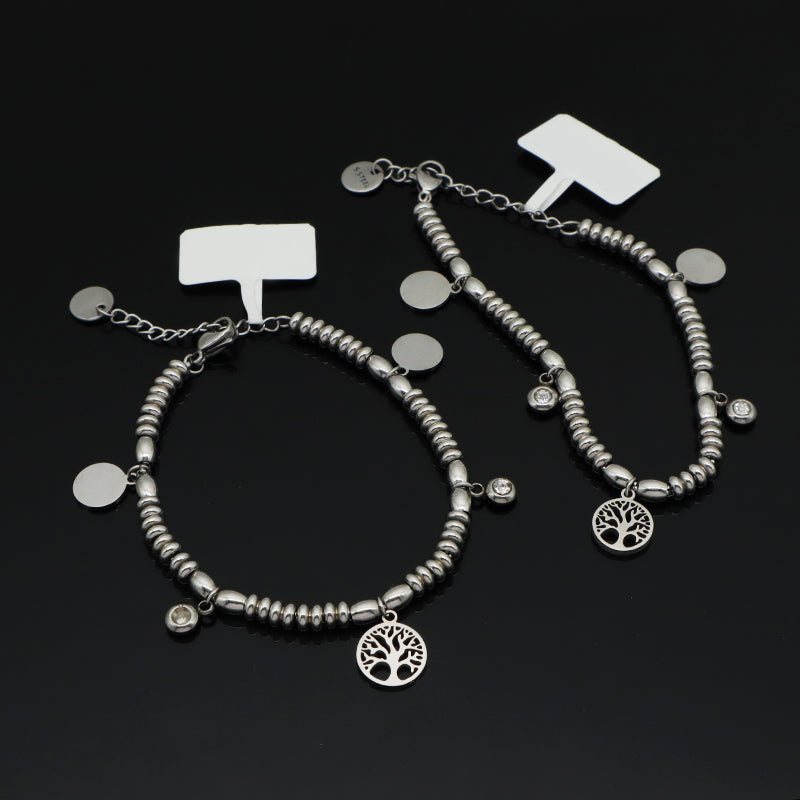 Wholesale Fashionable Custom Manufacture China Factory Jewelry Ajustable CZ No Tarnish Life Tree Bracelet Stainless Steel Cuff Bangle For Gift Women