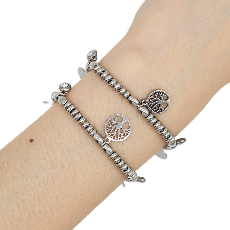 Wholesale Fashionable Custom Manufacture China Factory Jewelry Ajustable CZ No Tarnish Life Tree Bracelet Stainless Steel Cuff Bangle For Gift Women