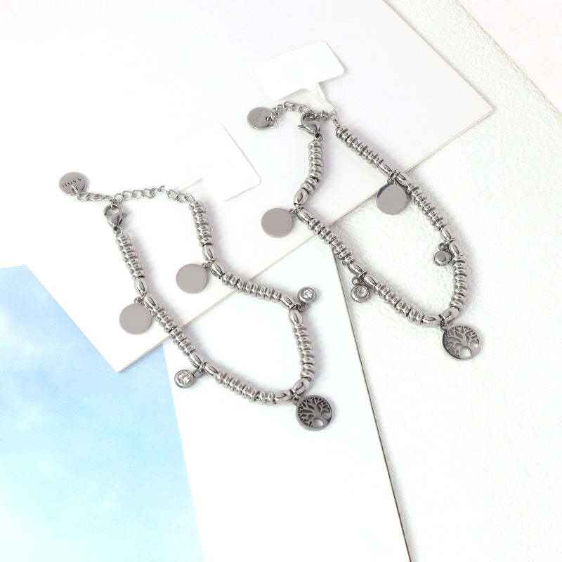 Wholesale Fashionable Custom Manufacture China Factory Jewelry Ajustable CZ No Tarnish Life Tree Bracelet Stainless Steel Cuff Bangle For Gift Women