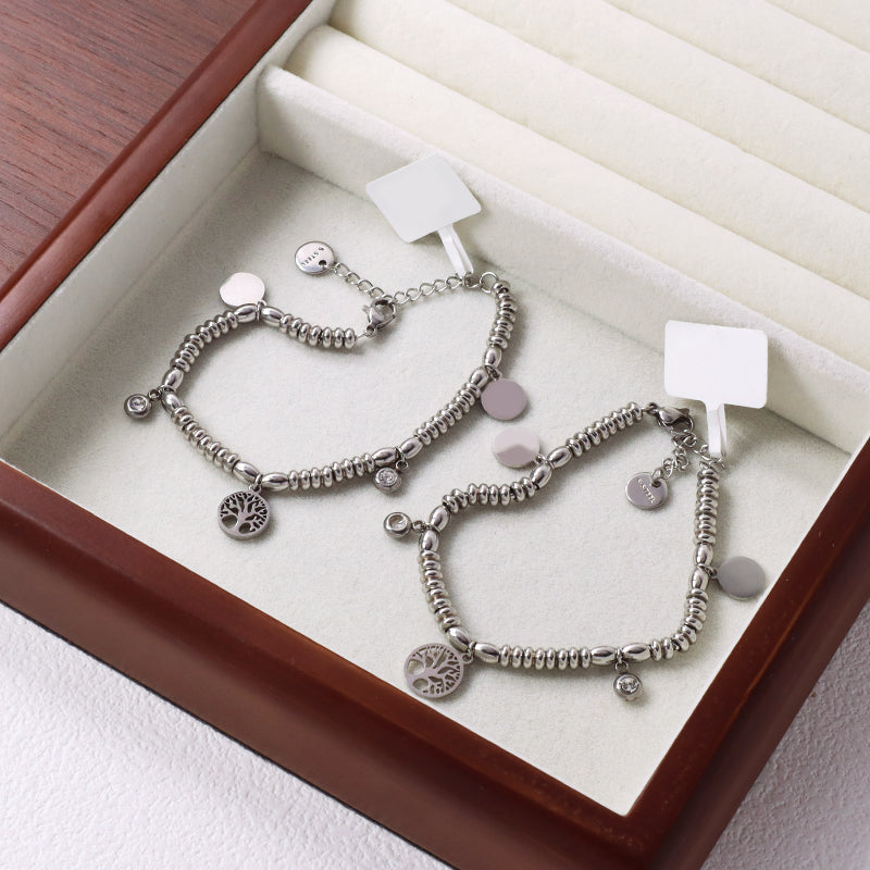 Wholesale Fashionable Custom Manufacture China Factory Jewelry Ajustable CZ No Tarnish Life Tree Bracelet Stainless Steel Cuff Bangle For Gift Women