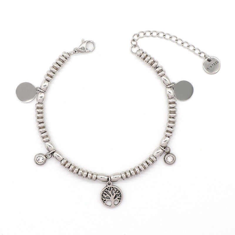 Wholesale Fashionable Custom Manufacture China Factory Jewelry Ajustable CZ No Tarnish Life Tree Bracelet Stainless Steel Cuff Bangle For Gift Women