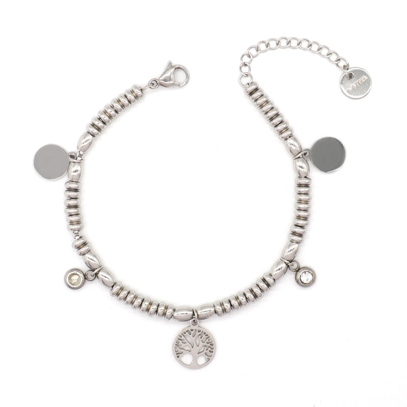 Wholesale Fashionable Custom Manufacture China Factory Jewelry Ajustable CZ No Tarnish Life Tree Bracelet Stainless Steel Cuff Bangle For Gift Women