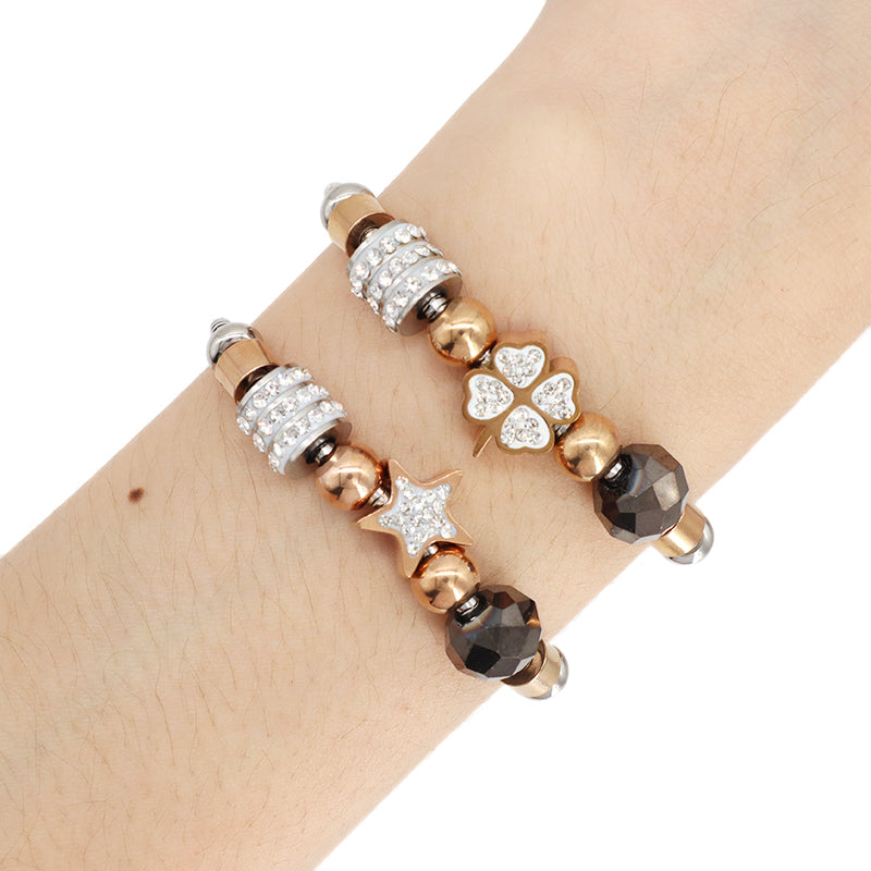 Newest Fashion Design Wholesale China Factory Manufacture Star Charm Bangle Custom Ajustable CZ No Tarnish Stainless Steel Star Four-leaf Clover Bracelet For Women Jewelry