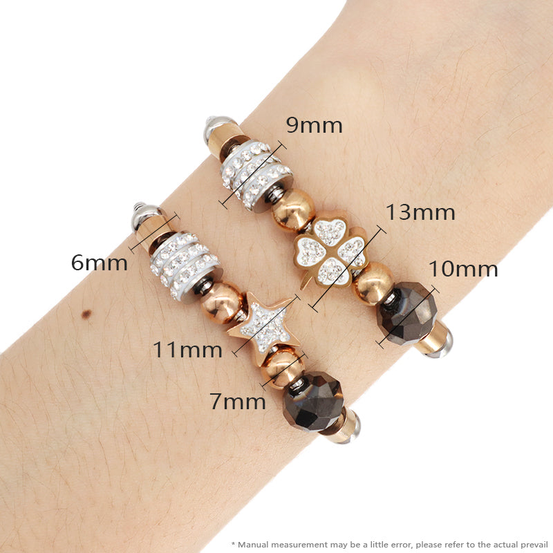 Newest Fashion Design Wholesale China Factory Manufacture Star Charm Bangle Custom Ajustable CZ No Tarnish Stainless Steel Star Four-leaf Clover Bracelet For Women Jewelry