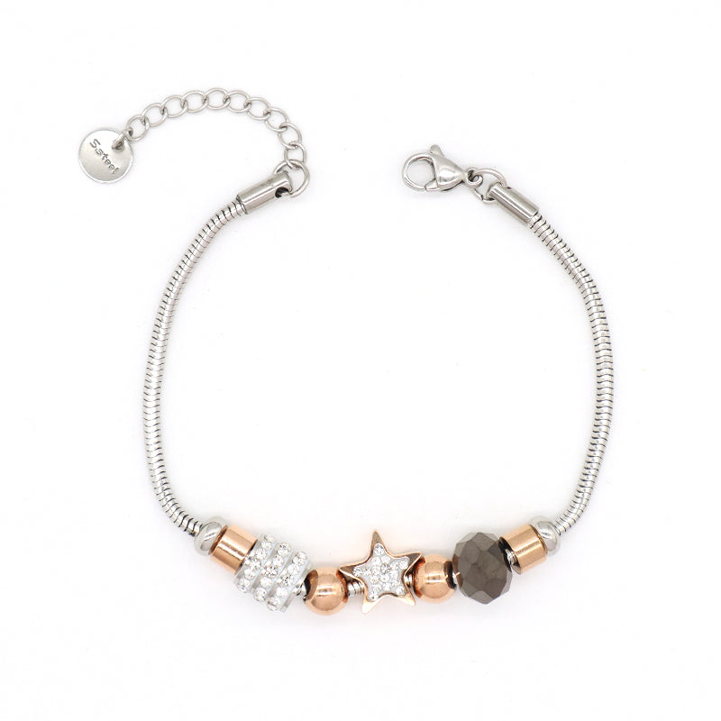 Newest Fashion Design Wholesale China Factory Manufacture Star Charm Bangle Custom Ajustable CZ No Tarnish Stainless Steel Star Four-leaf Clover Bracelet For Women Jewelry