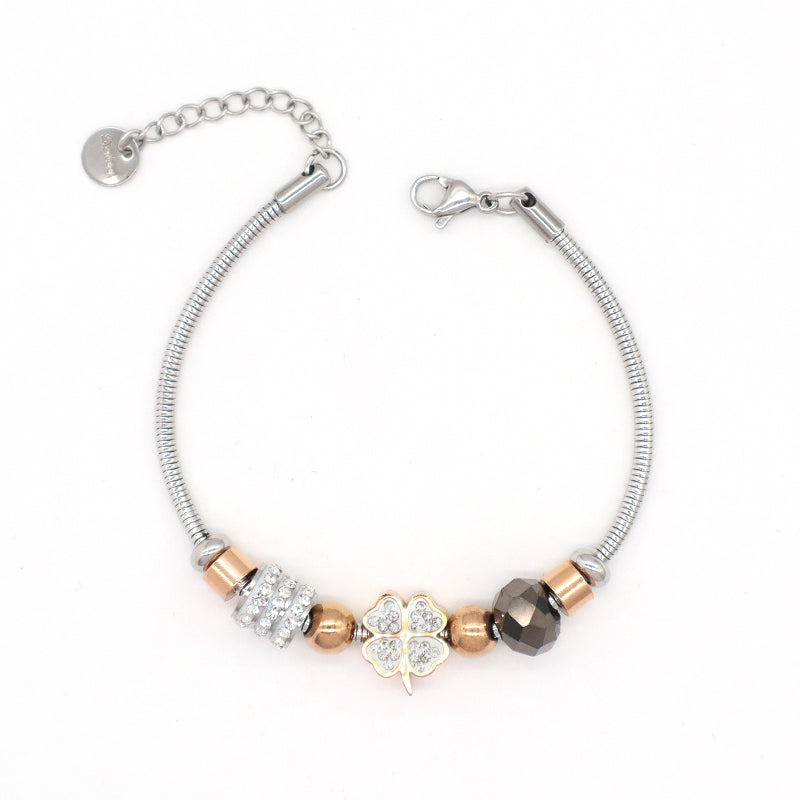 Newest Fashion Design Wholesale China Factory Manufacture Star Charm Bangle Custom Ajustable CZ No Tarnish Stainless Steel Star Four-leaf Clover Bracelet For Women Jewelry