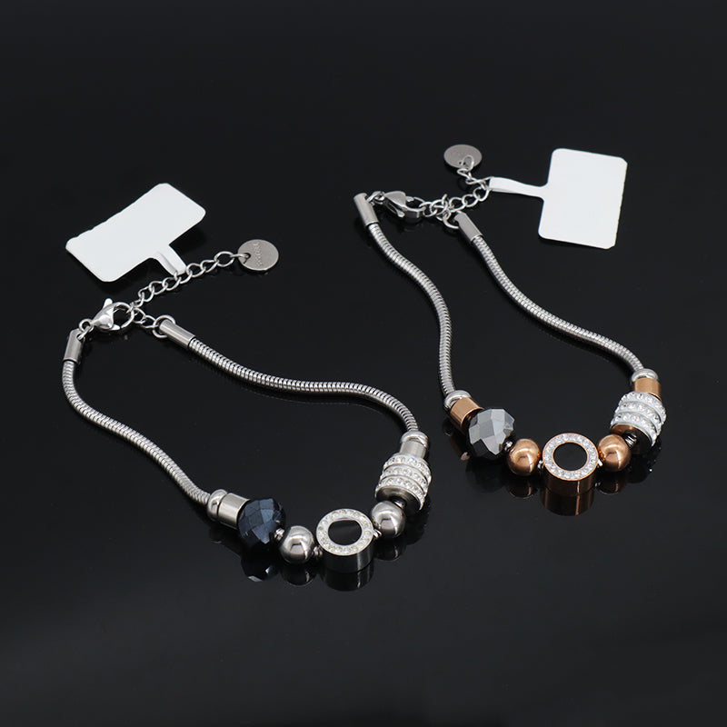 Customized New Fashionable Wholesale China Factory Manufacture Ajustable Gold Plated Stainless Steel CZ Round Charm Bracelet Bangle Jewelry For Women