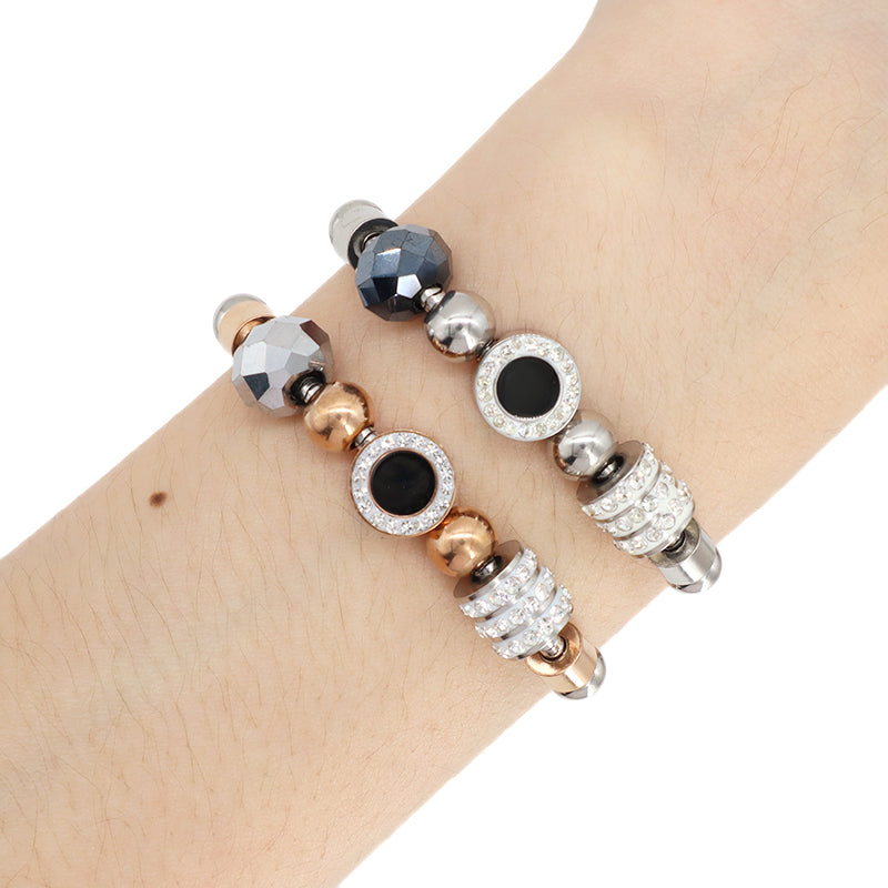 Customized New Fashionable Wholesale China Factory Manufacture Ajustable Gold Plated Stainless Steel CZ Round Charm Bracelet Bangle Jewelry For Women