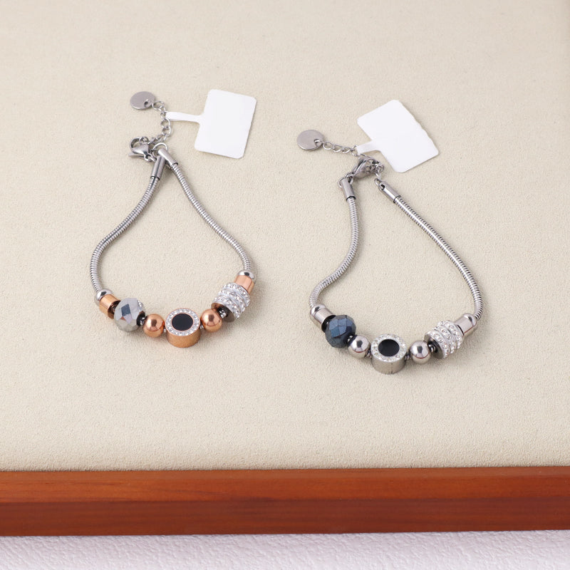 Customized New Fashionable Wholesale China Factory Manufacture Ajustable Gold Plated Stainless Steel CZ Round Charm Bracelet Bangle Jewelry For Women