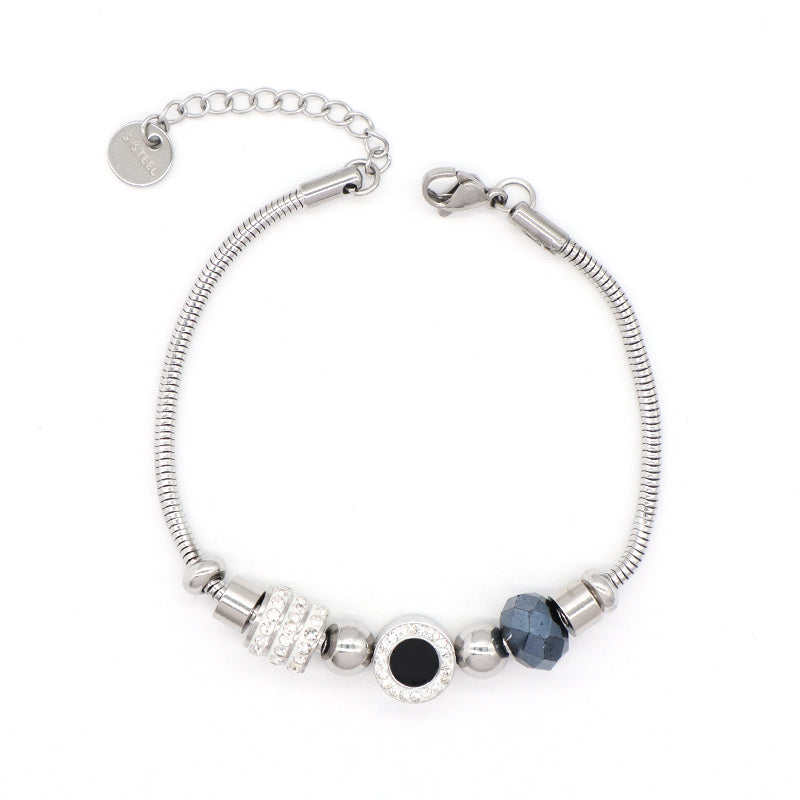 Customized New Fashionable Wholesale China Factory Manufacture Ajustable Gold Plated Stainless Steel CZ Round Charm Bracelet Bangle Jewelry For Women
