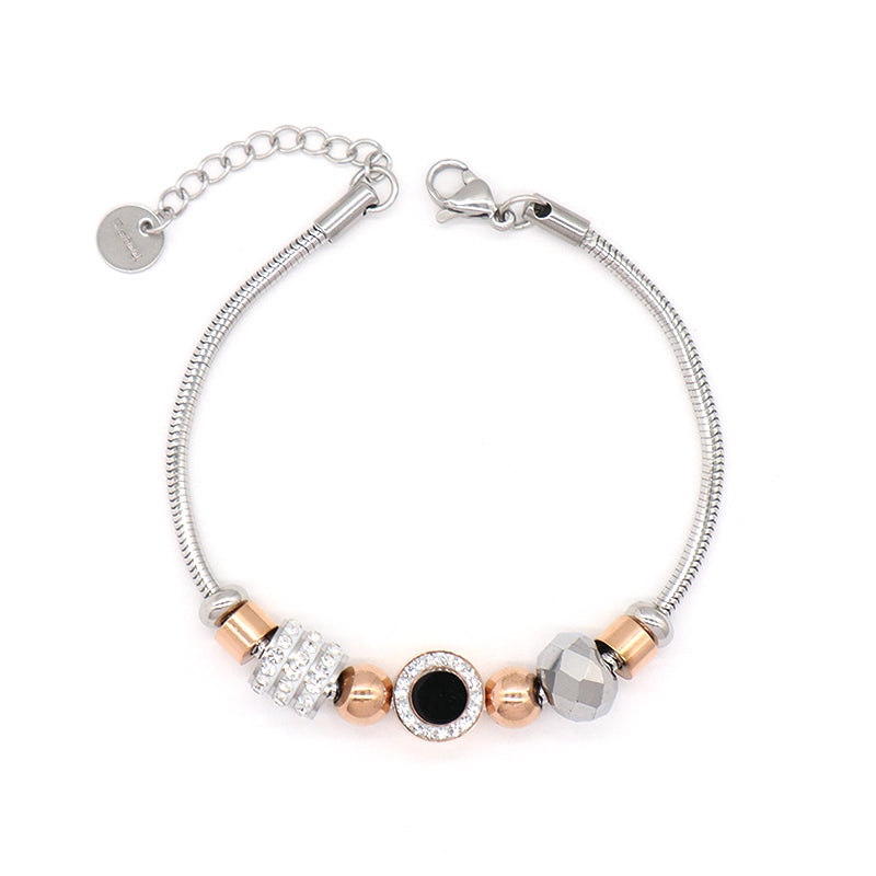 Customized New Fashionable Wholesale China Factory Manufacture Ajustable Gold Plated Stainless Steel CZ Round Charm Bracelet Bangle Jewelry For Women