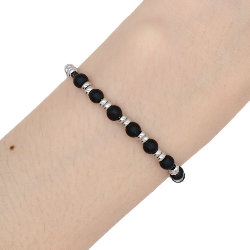 Customized Wholesale China Factory Manufacture Fashionable Women Bangle Jewelry Gift No Tarnish Ajustable Black Beads Charm Stainless Steel Bracelet