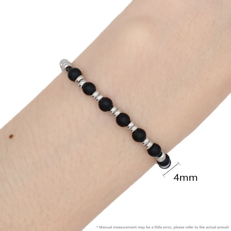 Customized Wholesale China Factory Manufacture Fashionable Women Bangle Jewelry Gift No Tarnish Ajustable Black Beads Charm Stainless Steel Bracelet