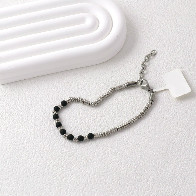 Customized Wholesale China Factory Manufacture Fashionable Women Bangle Jewelry Gift No Tarnish Ajustable Black Beads Charm Stainless Steel Bracelet