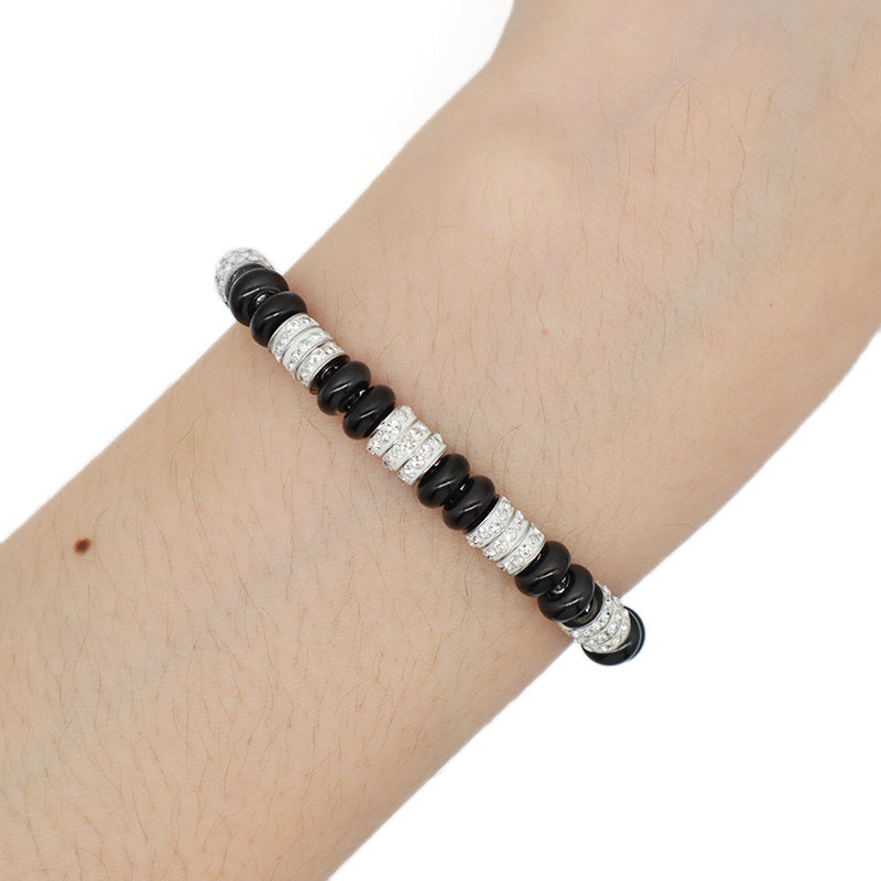 Custom China Factory New Wholesale Manufacture Fashion Women Jewelry Ajustable No Tarnish Stainless Steel Black White Micro Pave CZ Bangle Bracelet