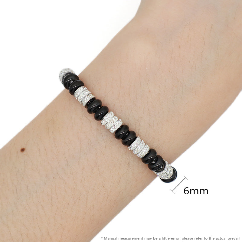 Custom China Factory New Wholesale Manufacture Fashion Women Jewelry Ajustable No Tarnish Stainless Steel Black White Micro Pave CZ Bangle Bracelet