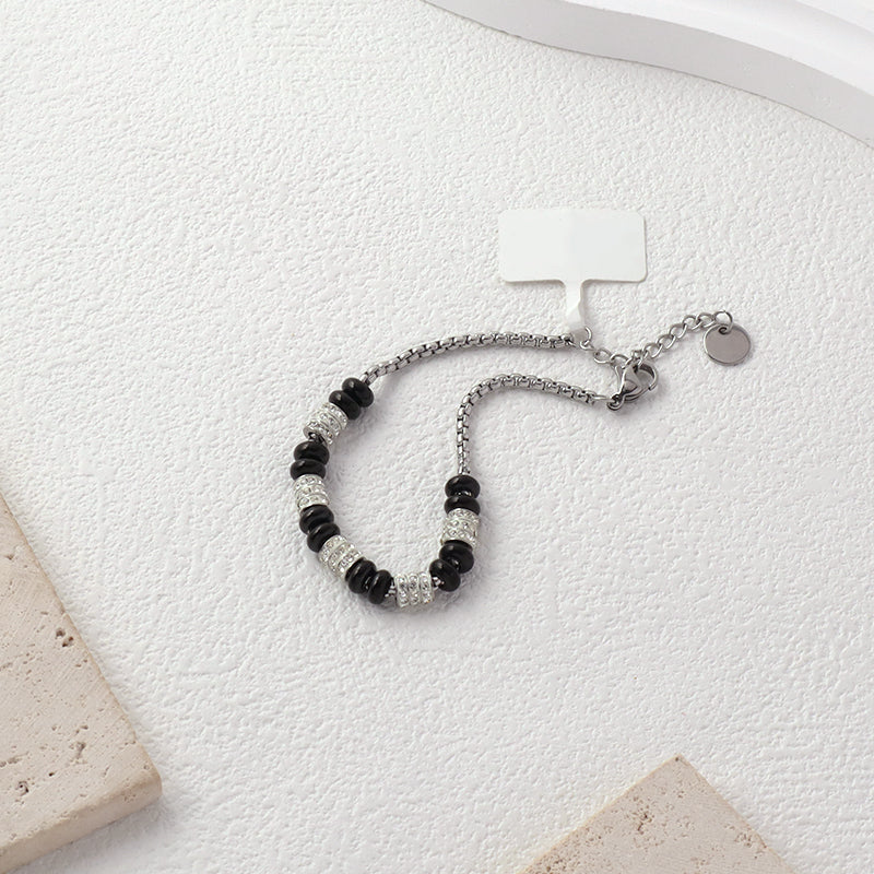 Custom China Factory New Wholesale Manufacture Fashion Women Jewelry Ajustable No Tarnish Stainless Steel Black White Micro Pave CZ Bangle Bracelet