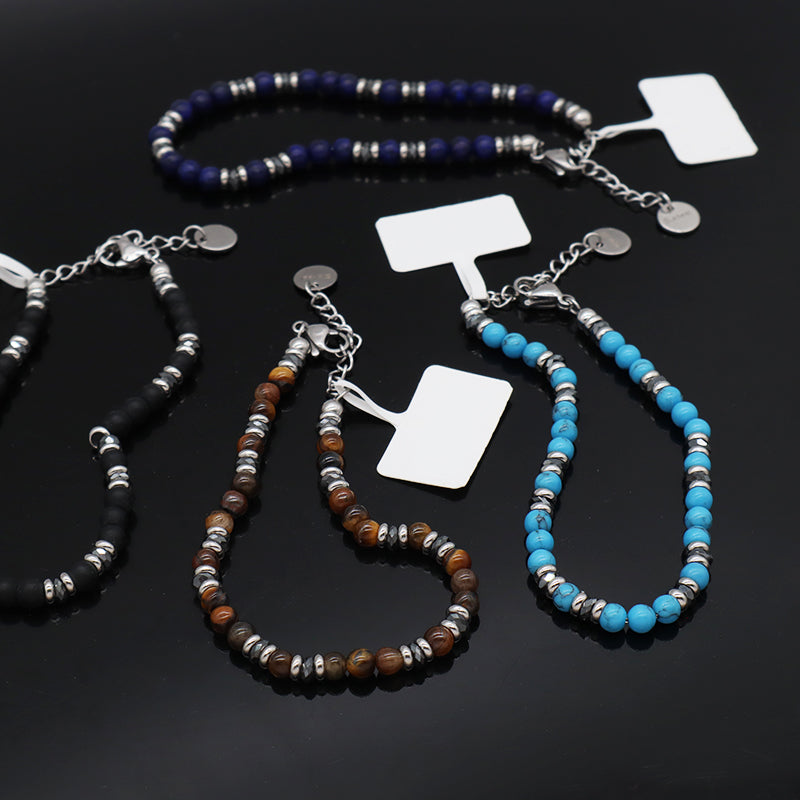 Manufacture Wholesale Customized China Factory Fashionable Charm Jewelry Gift Women Black Brown Blue Beads Ajustable Stainless Steel Bracelet Bangle