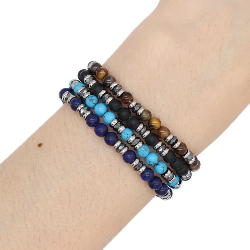 Manufacture Wholesale Customized China Factory Fashionable Charm Jewelry Gift Women Black Brown Blue Beads Ajustable Stainless Steel Bracelet Bangle