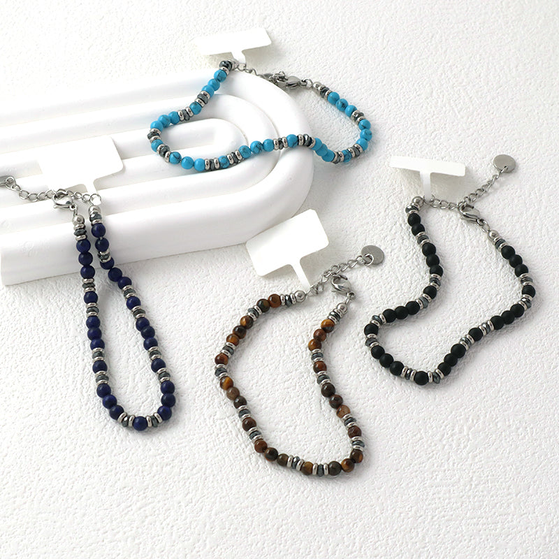 Manufacture Wholesale Customized China Factory Fashionable Charm Jewelry Gift Women Black Brown Blue Beads Ajustable Stainless Steel Bracelet Bangle