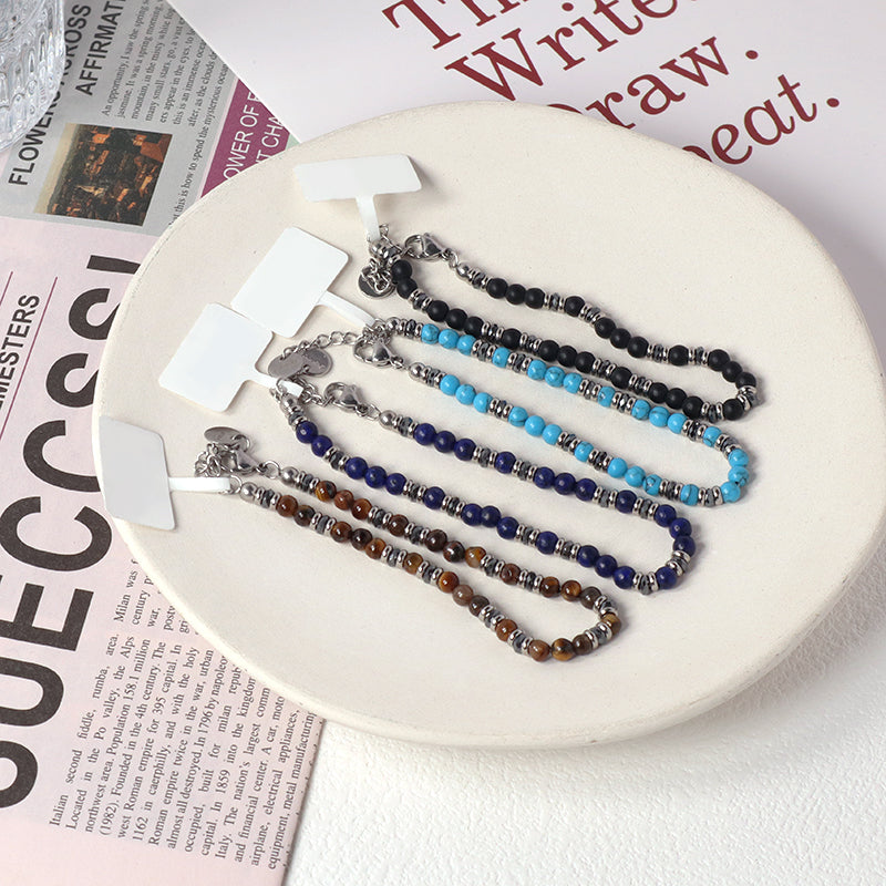 Manufacture Wholesale Customized China Factory Fashionable Charm Jewelry Gift Women Black Brown Blue Beads Ajustable Stainless Steel Bracelet Bangle