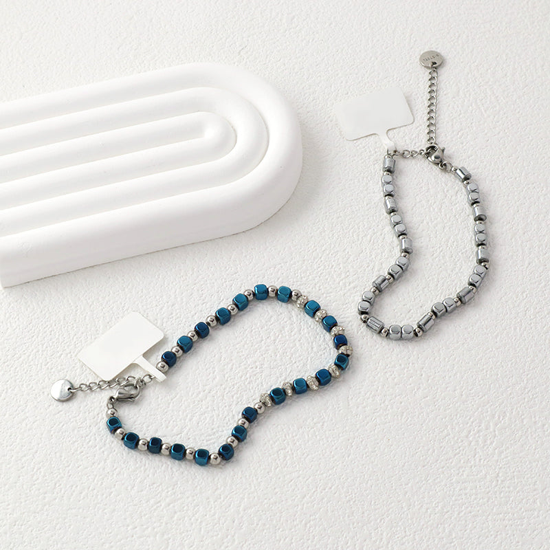 Hot Selling Wholesale Manufacture Customized China Factory Fashionable Charm Jewelry Gift Women Ajustable CZ Blue Beads Stainless Steel Bracelet Bangle