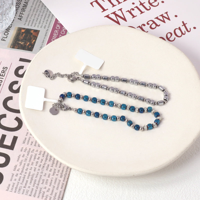 Hot Selling Wholesale Manufacture Customized China Factory Fashionable Charm Jewelry Gift Women Ajustable CZ Blue Beads Stainless Steel Bracelet Bangle