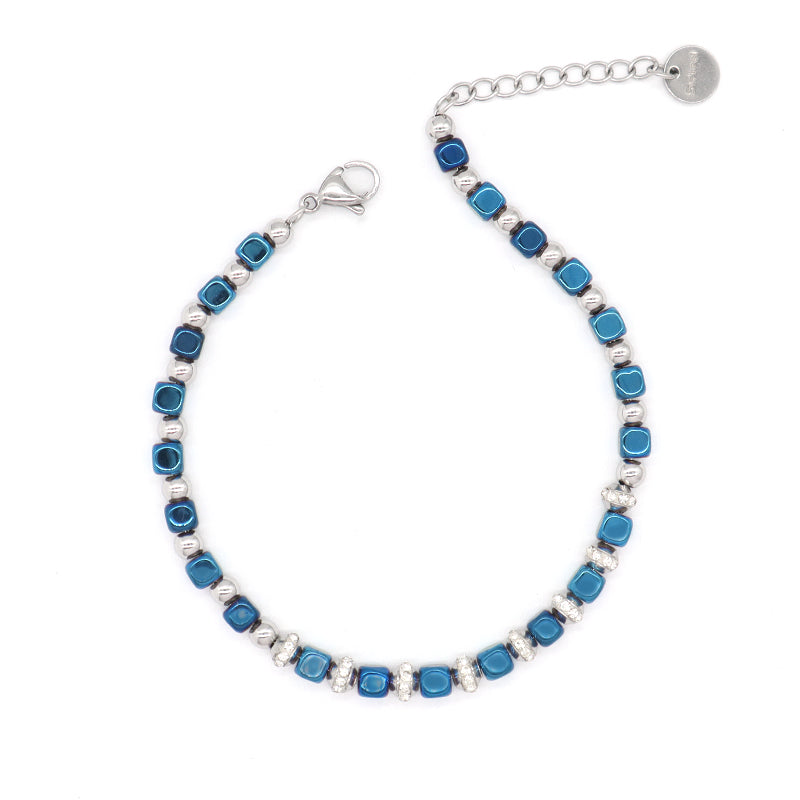 Hot Selling Wholesale Manufacture Customized China Factory Fashionable Charm Jewelry Gift Women Ajustable CZ Blue Beads Stainless Steel Bracelet Bangle