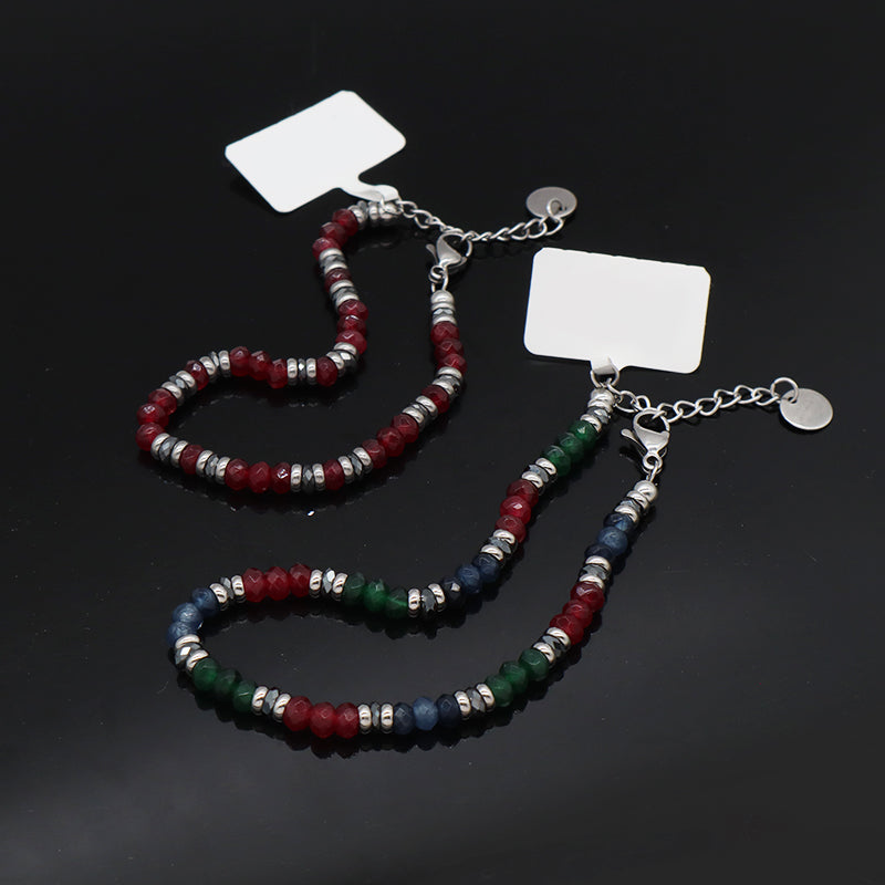 Good Quality Manufacture Wholesale Customized China Factory Fashionable Charm Bangle Jewelry Gift Women Ajustable Red Green Blue Beads Stainless Steel Bracelet