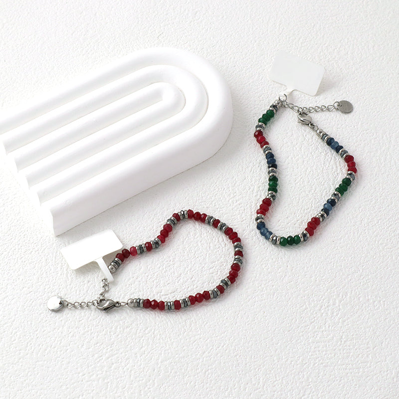 Good Quality Manufacture Wholesale Customized China Factory Fashionable Charm Bangle Jewelry Gift Women Ajustable Red Green Blue Beads Stainless Steel Bracelet